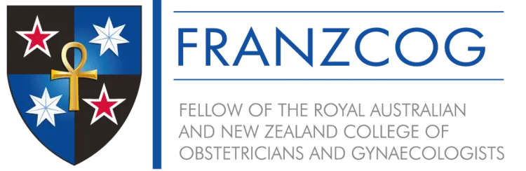 FRANZCOG logo representing a Fellow of the Royal Australian and New Zealand College of Obstetricians and Gynaecologists, symbolizing excellence in obstetrics and gynecology training.